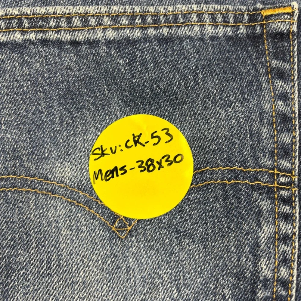 Levis 505 Mens 38x30 Jeans Dark Western Washed Denim slight Fades Distress Hems